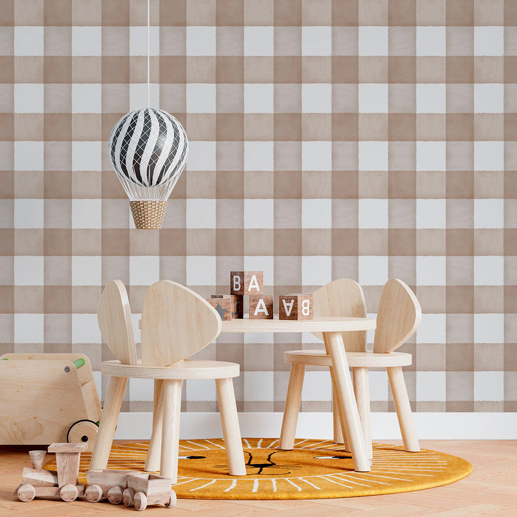 Papel de Parede Non Woven Xadrez Estonado Soft Mocha Mousse
