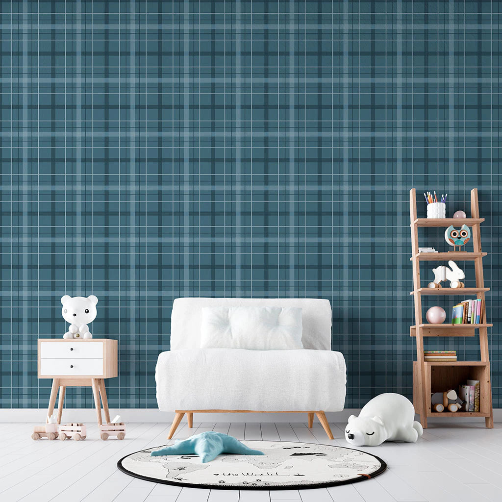 Papel de Parede Non Woven Xadrez Jeans Azul