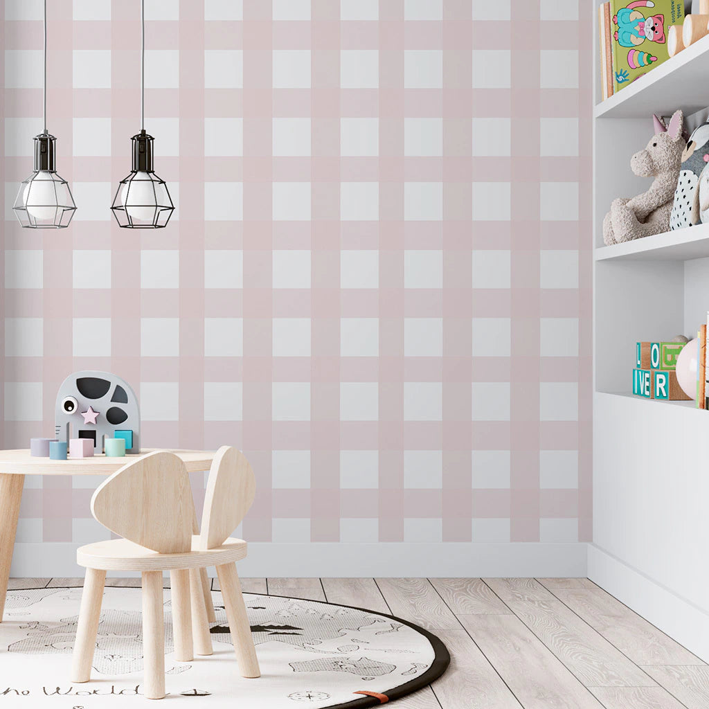 Papel de Parede Non Woven Xadrez Linho Rosa