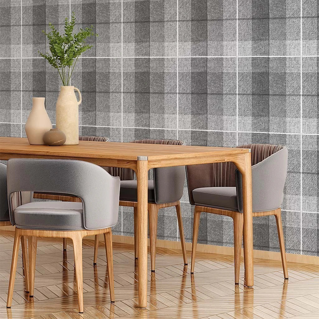 Papel de Parede Non Woven Xadrez Tweed Cinza